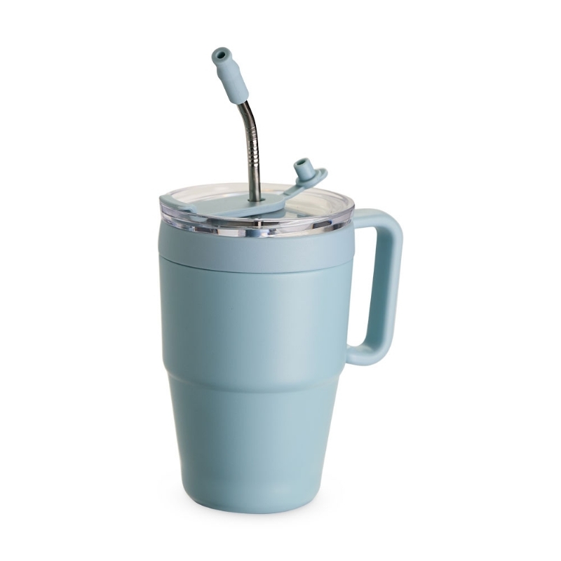Foto Caneca Térmica Inox Canudo Personalizada Azul