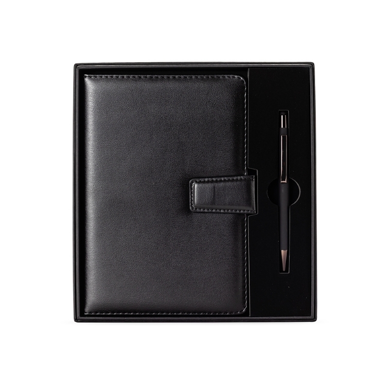 Foto Kit Executivo Caderneta Capa Couro Caneta Metal Preto Personalizado