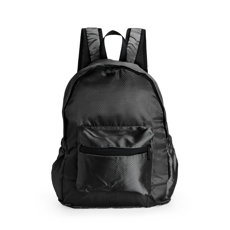 Foto Mochila Dobrável Poliéster Personalizada Preta