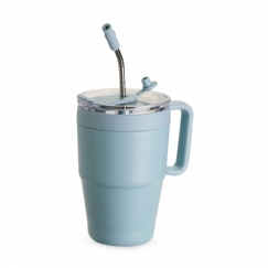 Foto Caneca Térmica Inox Canudo Personalizada Azul