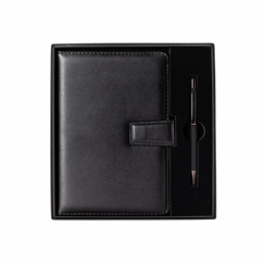Foto Kit Executivo Caderneta Capa Couro Caneta Metal Preto Personalizado